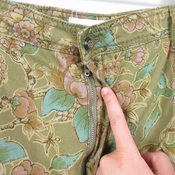 Anthropologie Cropped Cargo Pants Women 22W Green Cotton Floral Boho Baggy 488 - Picture 13 of 16